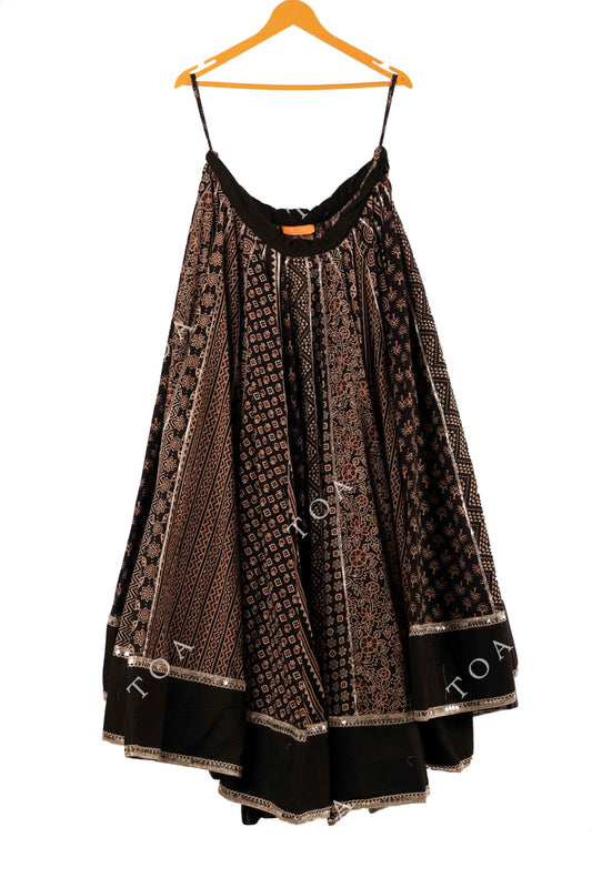 Black Ajrakh Gamthi Skirt Only