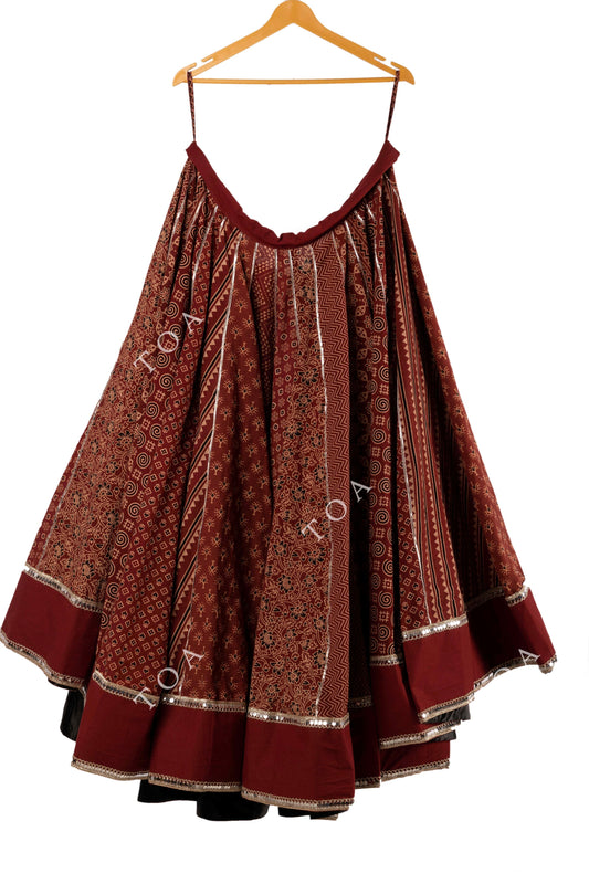 Maroon Ajrakh Gamthi Skirt