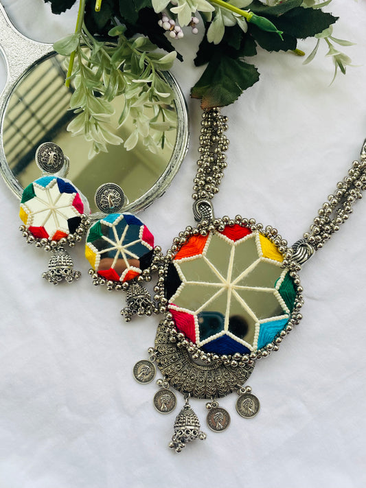 Multi - Mirror Oxidized Necklace - JJ