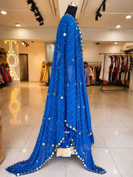 Shades Of Mirror - Golden Aari & Mirror Georgette Dupatta - Royal Blue