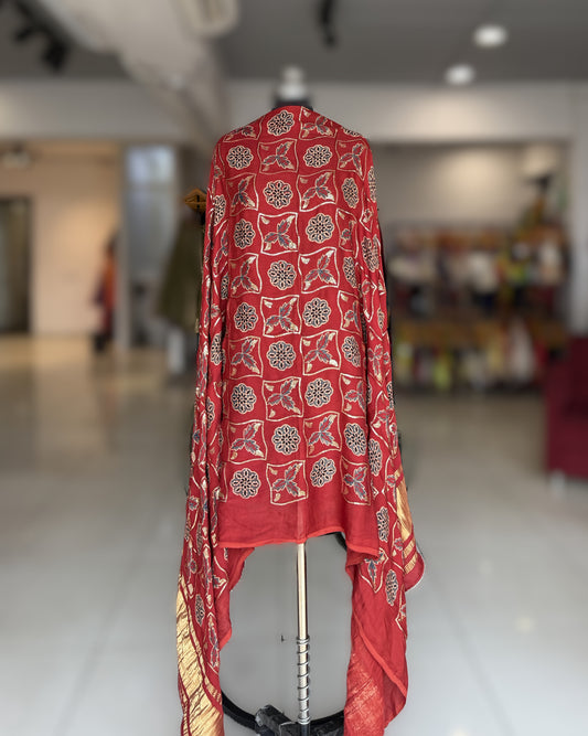 Premium Red Modal Gaji Ajrakh Dupatta