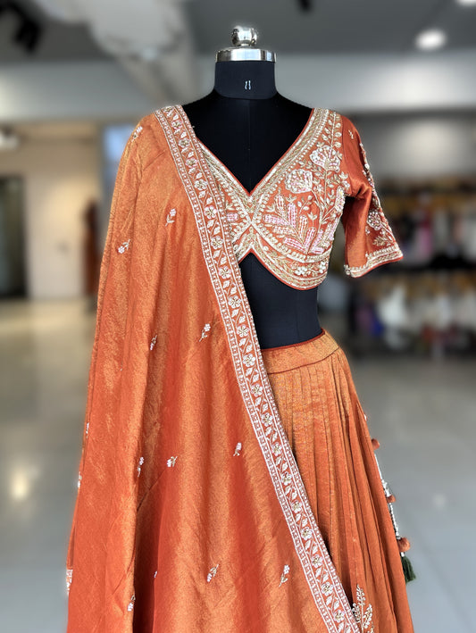 Beautiful Rust Charm Lehenga Outfit