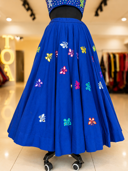 Titli Multi Mirror Work Skirt - Royal Blue