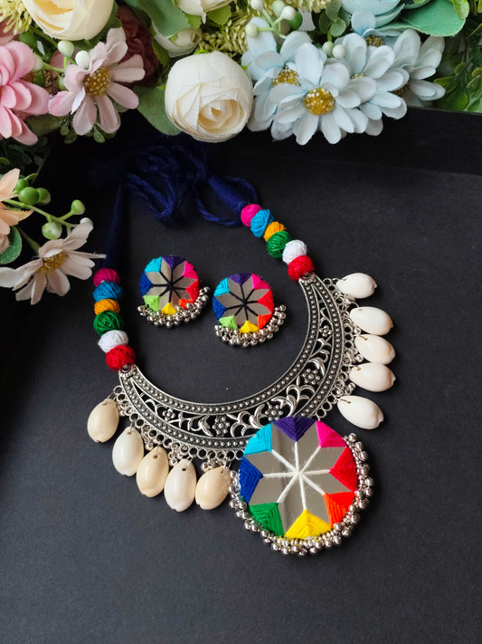 Multi Mirror oxidised Necklace -