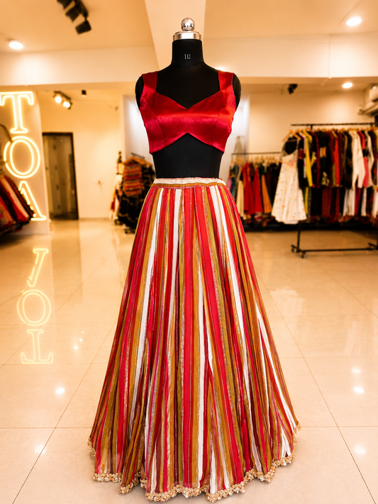 Shades of Stripe Georgette Skirt - BMW