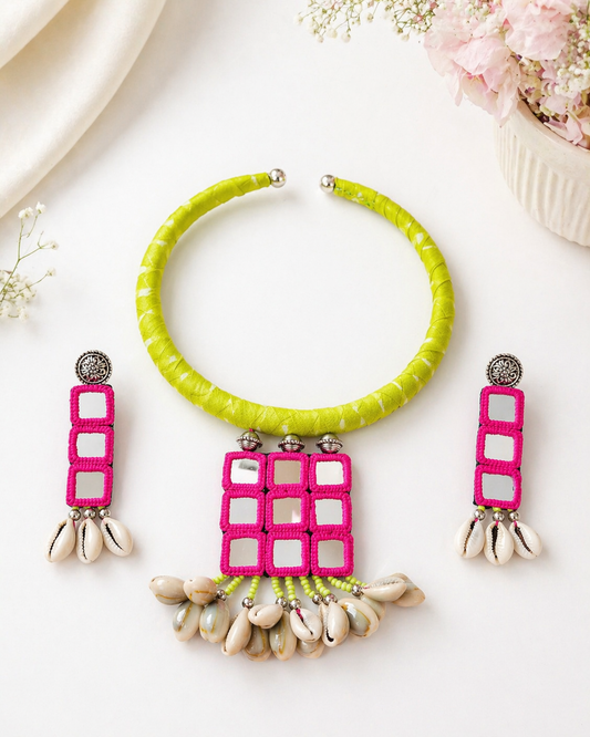 Mirror Necklace - Green & Pink - JVD