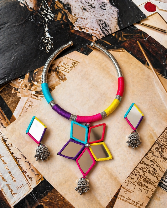 Multi Color Mirror Hashli Necklace - JVD