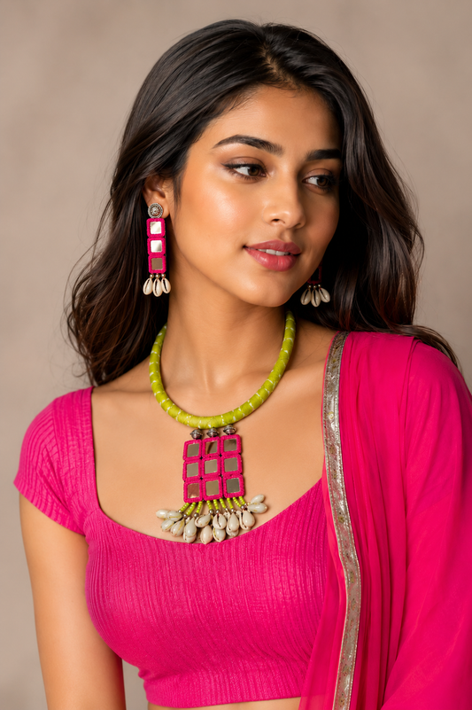Mirror Necklace - Green & Pink - JVD
