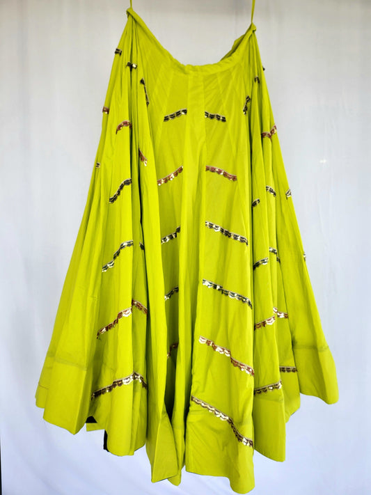 Lime Green Alternate Kallis Resham 10+ Mtrs Flare Skirt