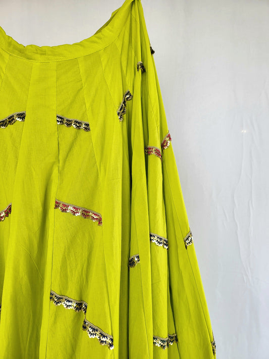 Lime Green Alternate Kallis Resham 10+ Mtrs Flare Skirt