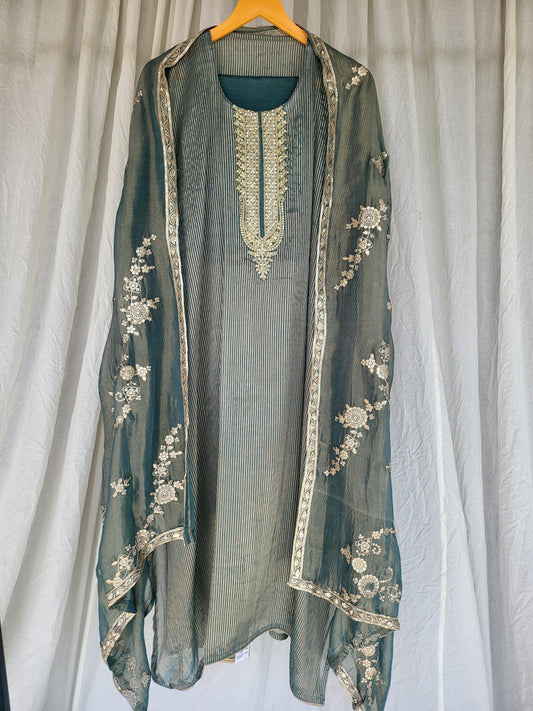 Turquoise Green Heavy Semi-Stitched Premium Suits