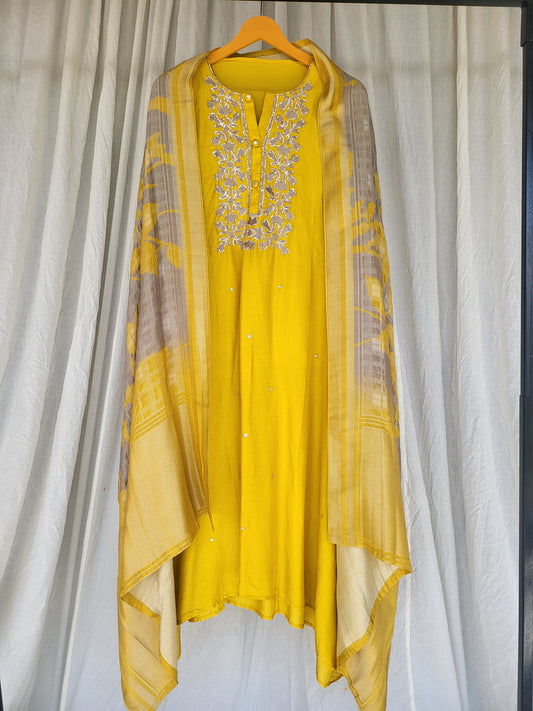 Yellow Semi-Stitched Premium Suits