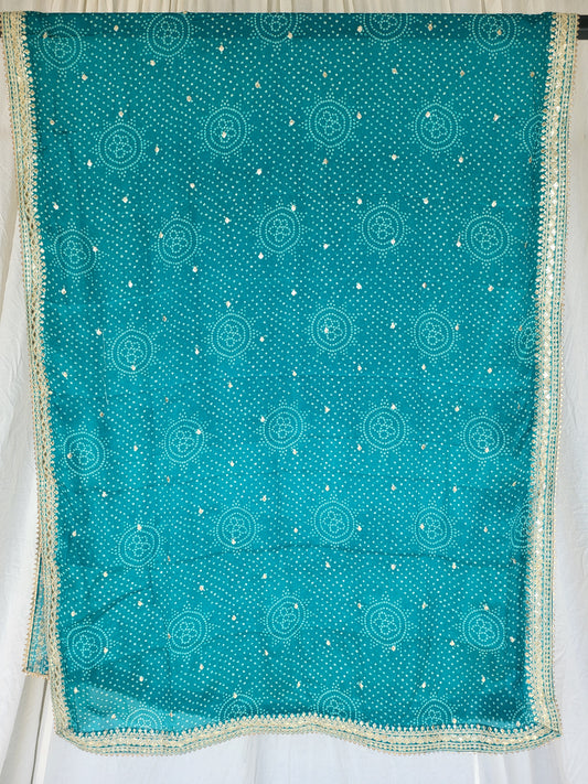 Premium Crepe Bandhani Dupatta Peacock Blue Color