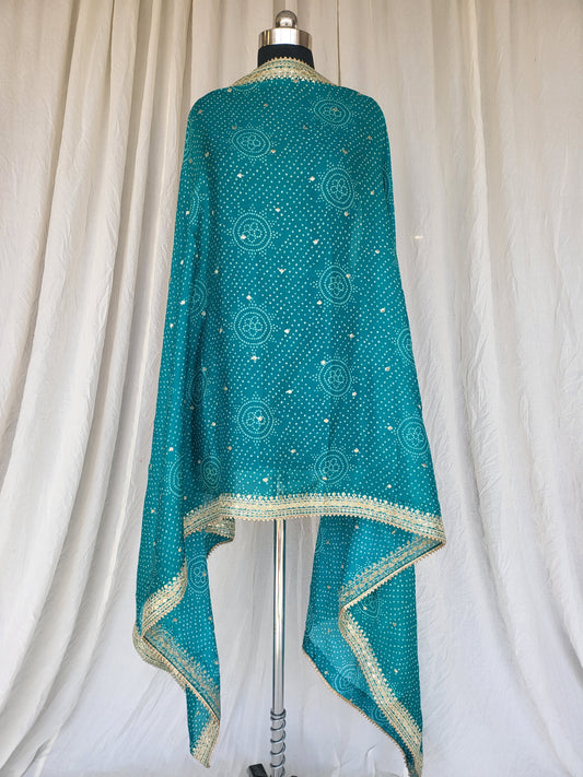 Premium Crepe Bandhani Dupatta Peacock Blue Color