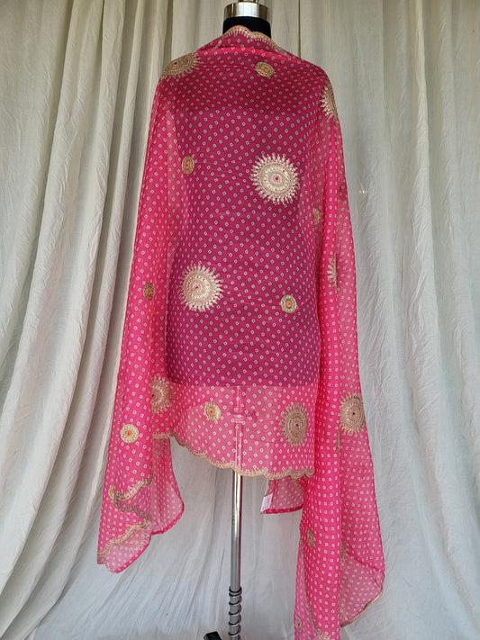 Premium Soft Organza Bandhani Dupatta Pink