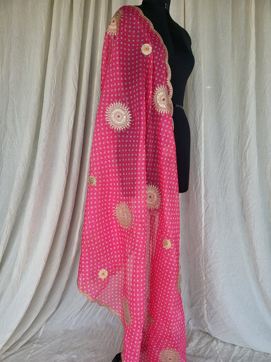 Premium Soft Organza Bandhani Dupatta Pink