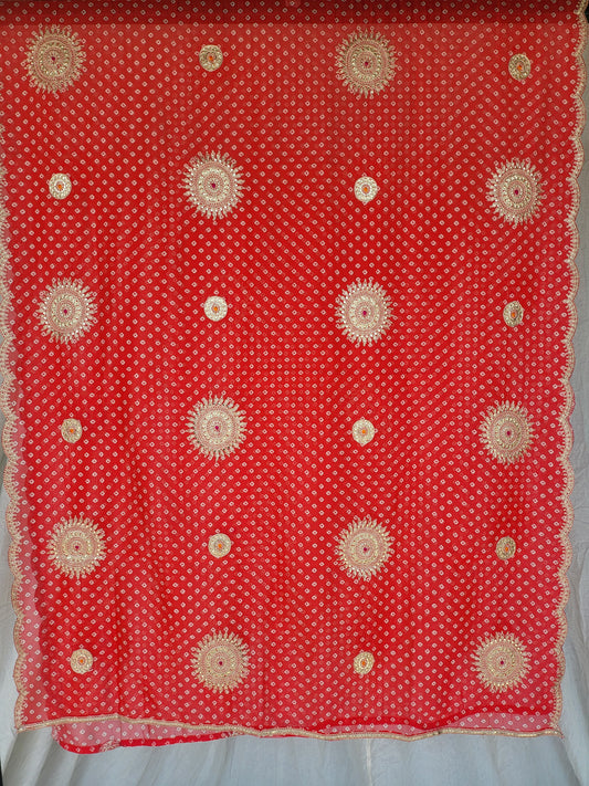 Premium Soft Organza Bandhani Dupatta Red
