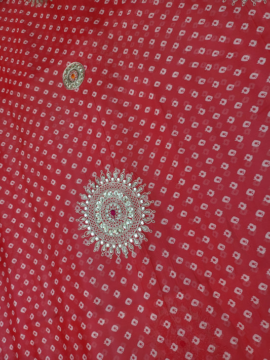 Premium Soft Organza Bandhani Dupatta Red