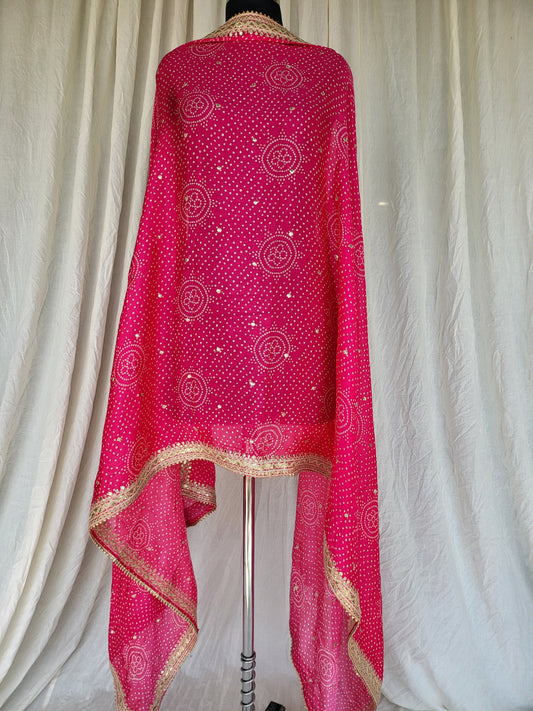 Premium Crepe Bandhani Dupatta Pink Color