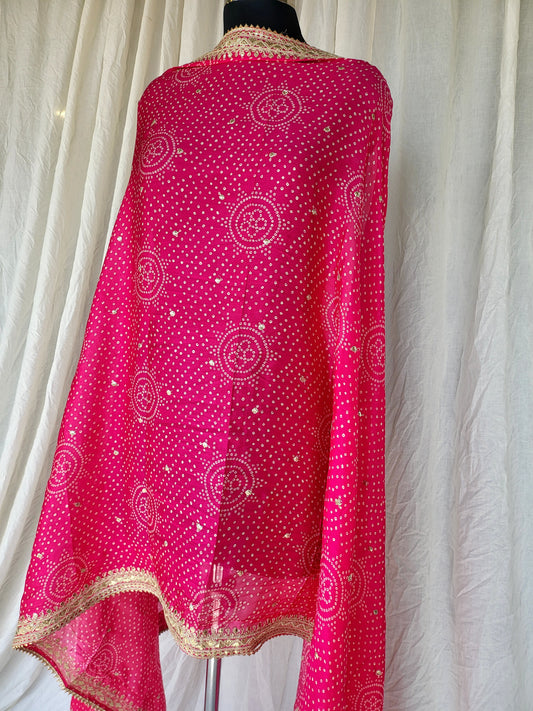 Premium Crepe Bandhani Dupatta Pink Color