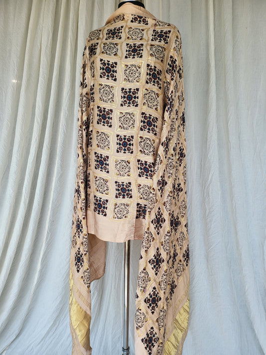 Premium Modal cream off white Gaji Ajrakh Dupatta