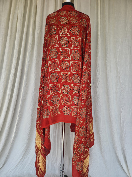 Premium Rust Modal Gaji Ajrakh Dupatta