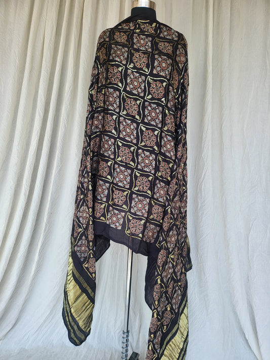 Premium Black Modal Gaji Ajrakh Dupatta