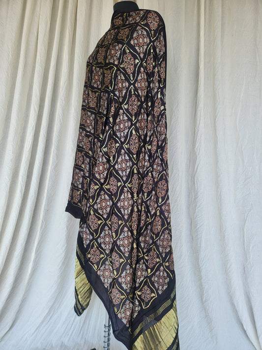 Premium Black Modal Gaji Ajrakh Dupatta