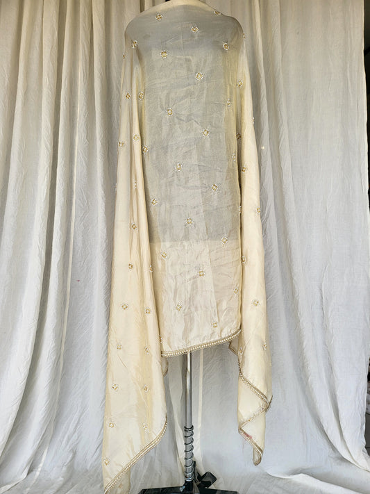 Soft Kanjivaram Tissue Silk Dupatta With Beads & Pearl Work