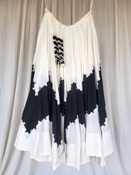 Stunning Tri Color Skirt With Mirror Work WH BL WH