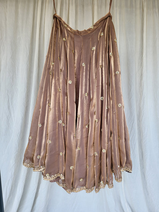 Copper Color Kanjivaram Soft Tissue Silk Dual Tone Skirt