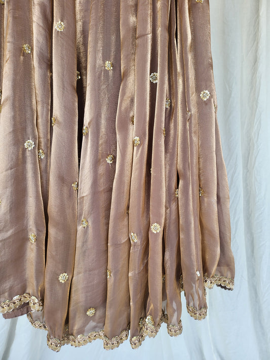 Copper Color Kanjivaram Soft Tissue Silk Dual Tone Skirt