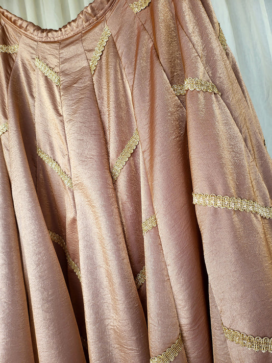 Copper Kanjivaram Tissue Silk Skirt with Zig-Zag Border Pattern