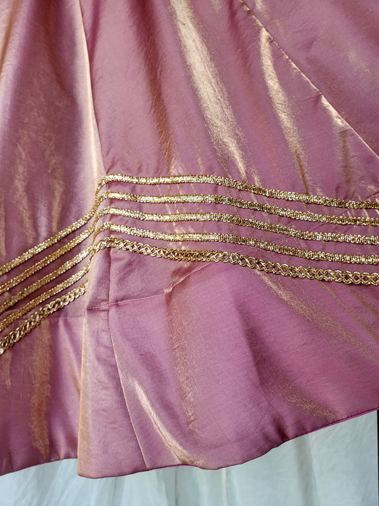 Rose Pink Kanjivaram Tissue Silk Skirt with Zig-Zag Border Pattern