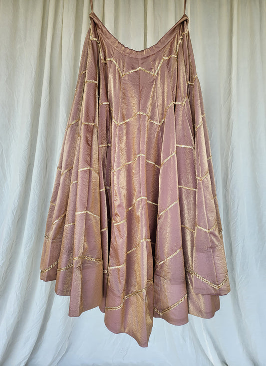 Copper Rose Pink Kanjivaram Tissue Silk Skirt with Zig-Zag Border Pattern