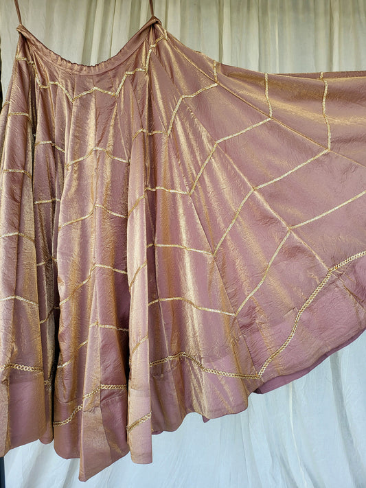 Copper Rose Pink Kanjivaram Tissue Silk Skirt with Zig-Zag Border Pattern