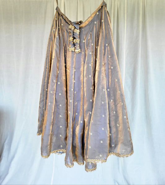 Copper Grey Kanjivaram Soft Tissue Silk Dual Tone Palatte Skirt