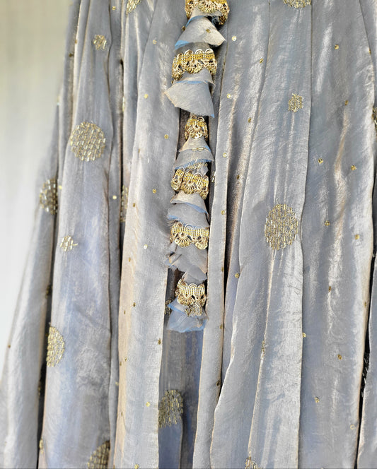 Grey Kanjivaram Soft Tissue Silk Dual Tone Palatte Skirt
