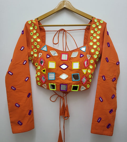 PoP Up Real Mirror Hand Work Blouse Orange FL