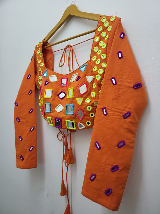 PoP Up Real Mirror Hand Work Blouse Orange FL