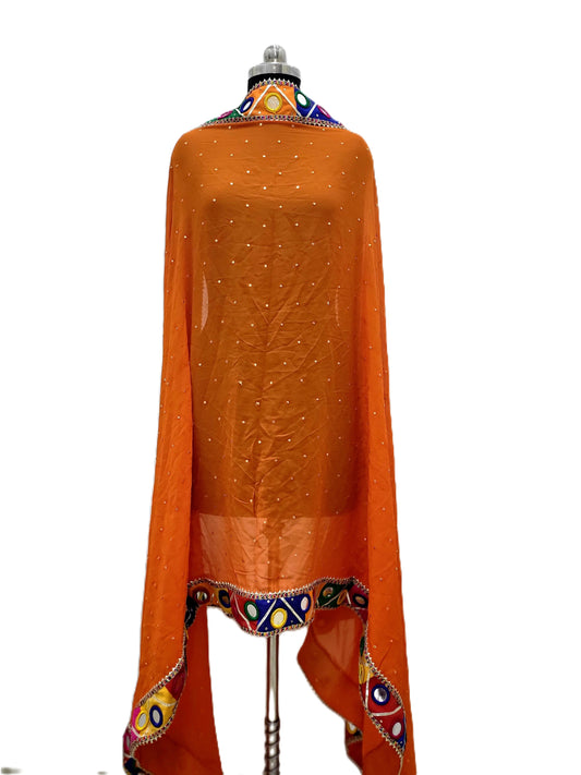 Multi Mirror Dupatta Georgette - Orange