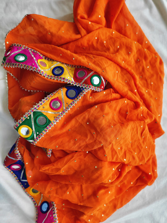 Multi Mirror Dupatta Georgette - Orange