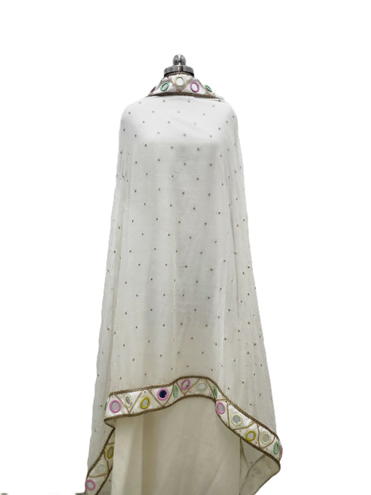 Multi Mirror Dupatta Georgette -Cream White