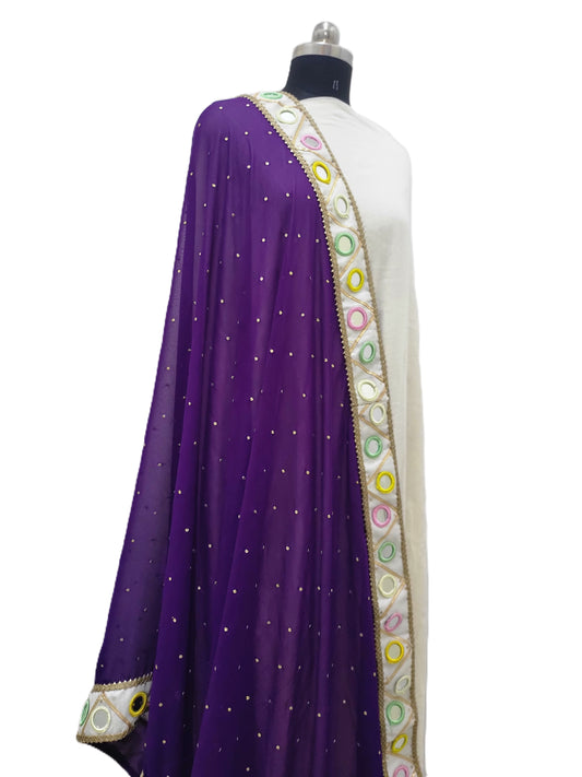 Multi Mirror Dupatta Georgette - Purple