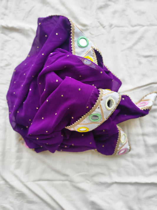 Multi Mirror Dupatta Georgette - Purple