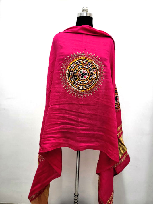 Kutchi Work Dupatta - Pink
