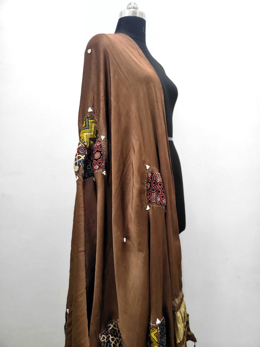 Premium Modal Gaji Ajrakh Patch Dupatta Brown