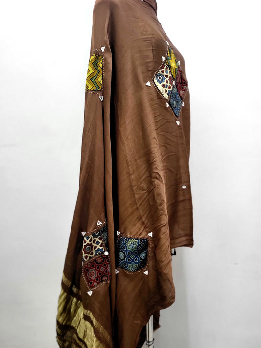 Premium Modal Gaji Ajrakh Patch Dupatta Brown