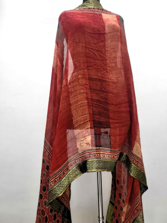 Premium Georgette Ajrakh Hand Block Dupatta