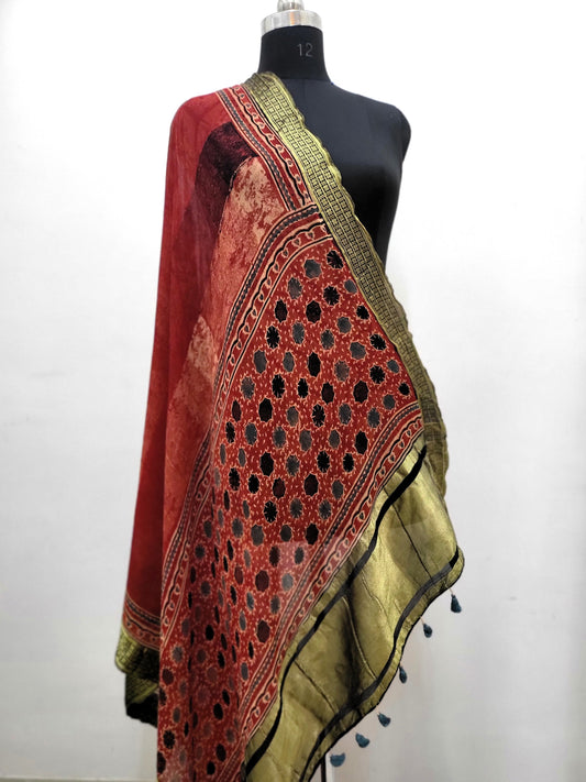 Premium Georgette Ajrakh Hand Block Dupatta